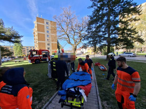 Po schodech to nešlo, tak ho vzali oknem. Pacienta snesli hasiči za pomoci žebříku