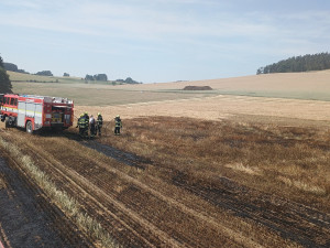 Požár pole na Strakonicku zaměstnal několik jednotek hasičů