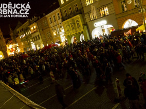 Přílet anděla na českobudějovické náměstí Přemysla Otakara II.