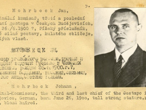 Poválečný zatykač na velitele budějovického gestapa Hanse Möhrbeka Nikdy nebyl vypátrán