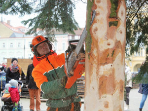 Usazování vánočního stromu na budějcké náměstí