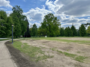 Trávník po instalaci nové lávky