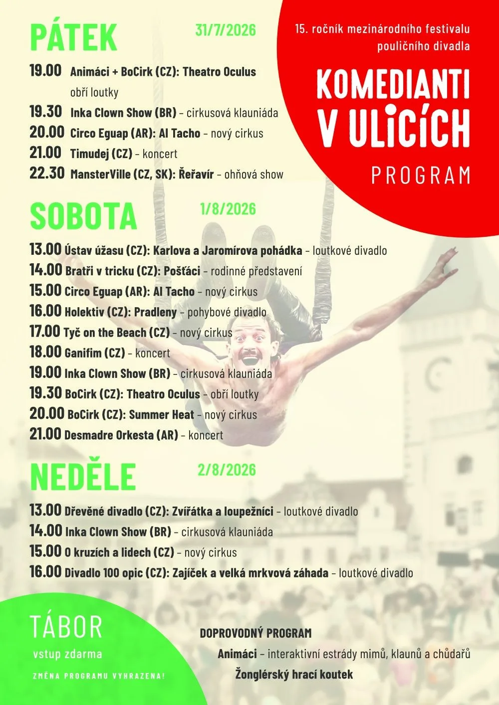 Komedianti v ulicích 2026 – mezinárodní festival pouličního divadla