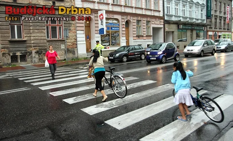 Chodci mohli také díky policistům bezpečně přejít
