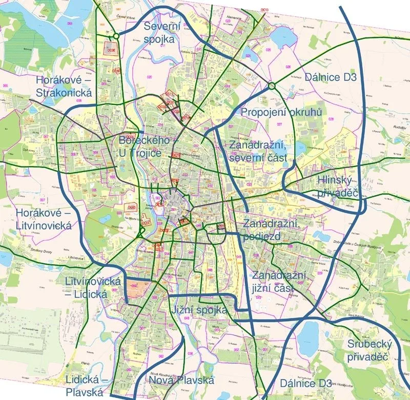 Mapa budějckých okruhů