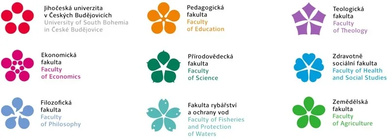 Logotypy Jihočeské univerzity a jejích fakult