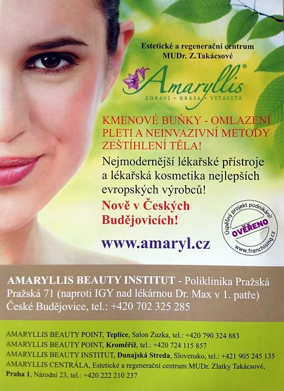 Leták Estetického a regeneračního centra Amaryllis