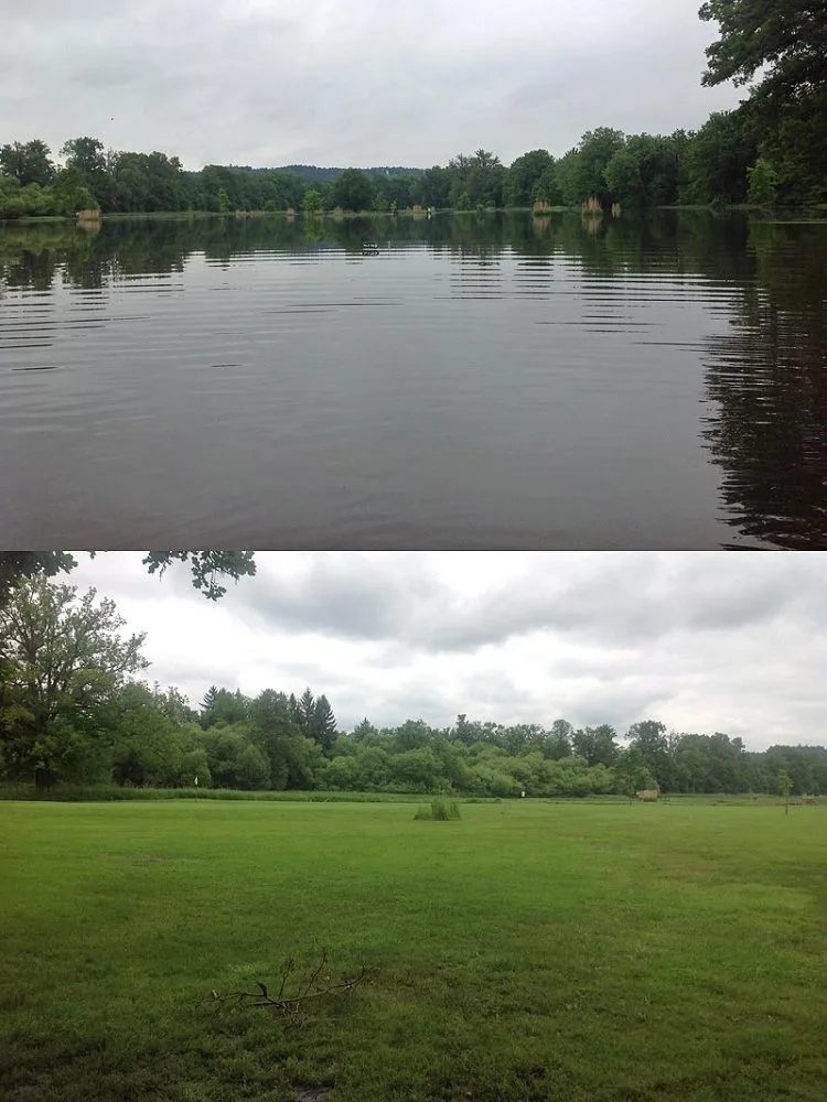 Golfové hřiště v pondělí (nahoře) a ve čtvrtek