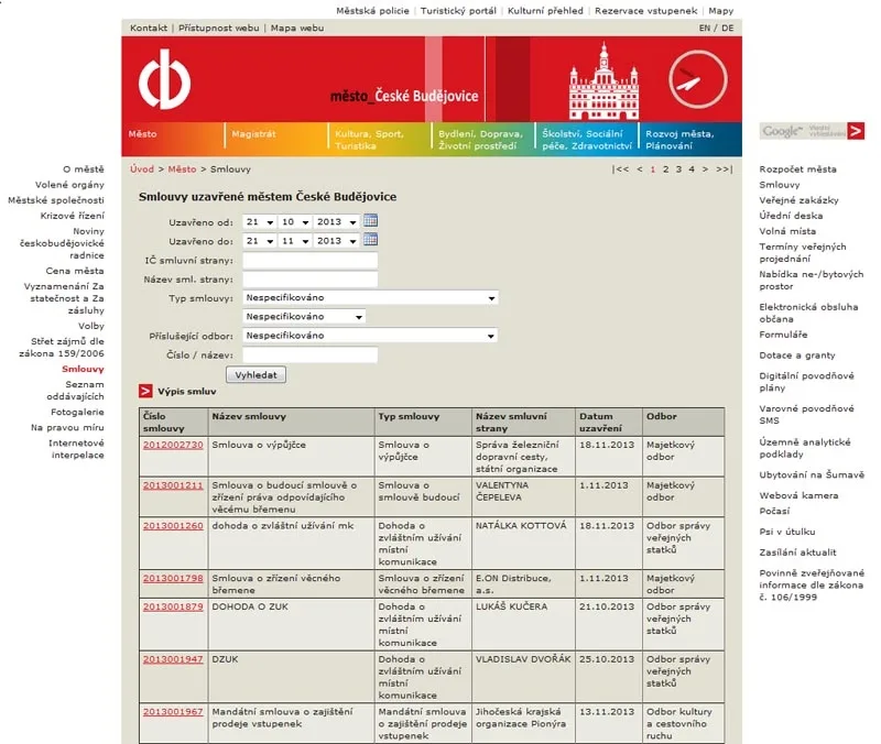 Smlouvy uzavřené městem České Budějovice