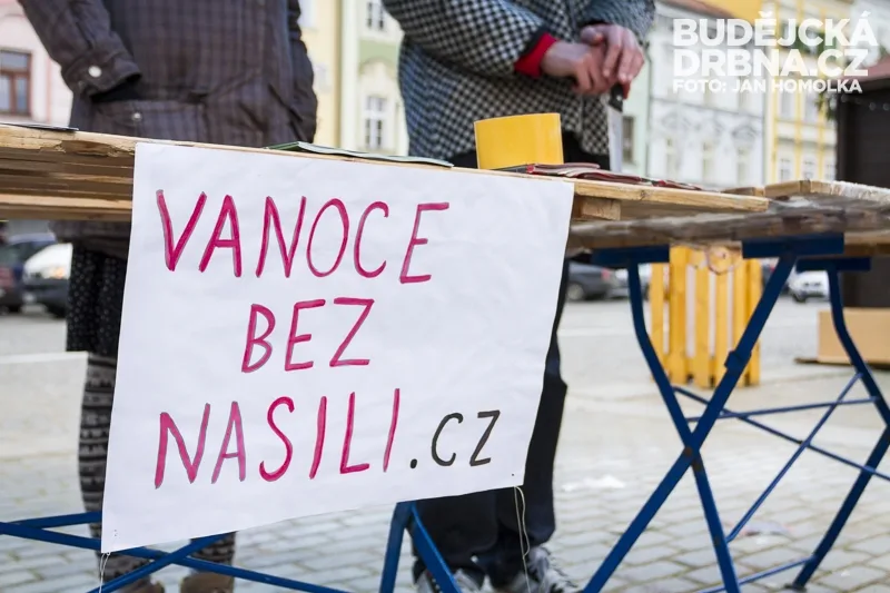 Vegani na náměstí Přemysla Otakara II. předstírali prodej psího masa