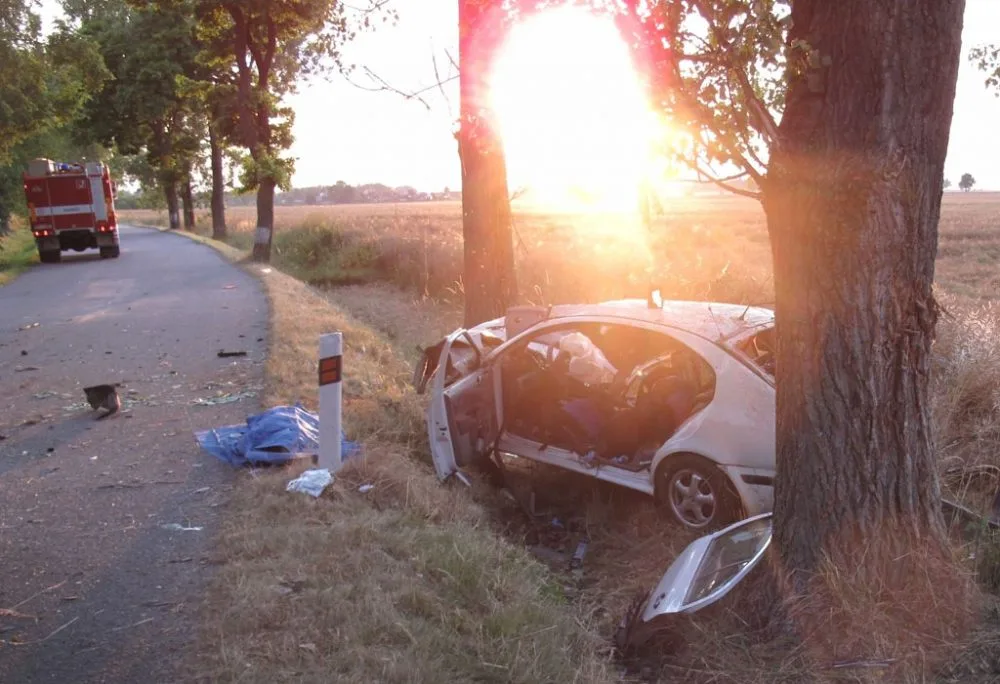 Zdemolovaná Škoda Octavia po smrtelné nehodě u Svinů