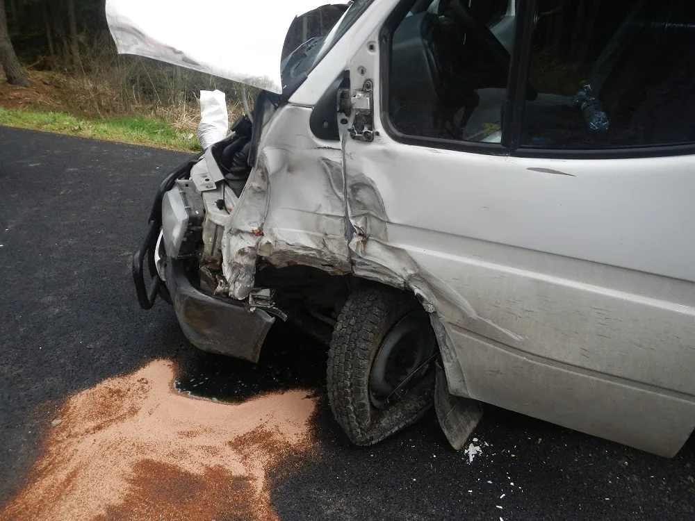Srážky osobního auta a dodávky u Domanína