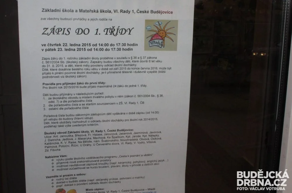 Zápis do první třídy na ZŠ Vl. Rady v Mladém
