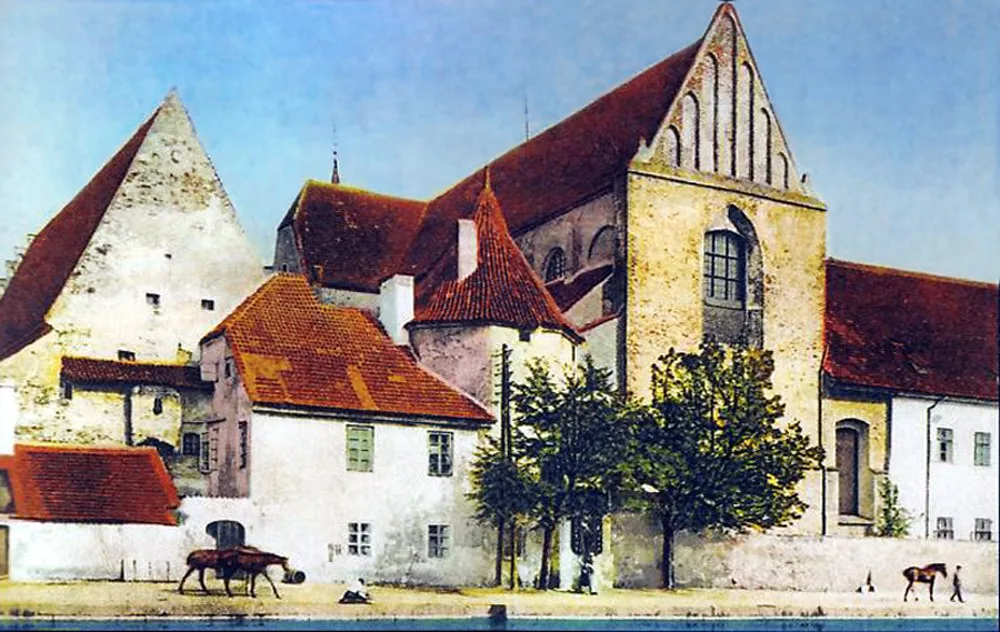Část panoramatu historického jádra města v období c. k. na kolorované pohlednici