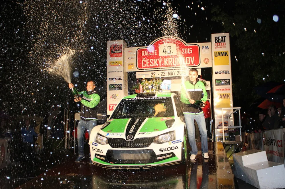 Vítězové 43. ročníku Rallye Český Krumlov 2015 Jan Kopecký a Pavel Dresler