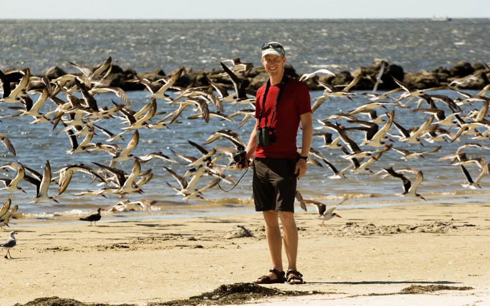 Vojtěch Kubelka během ornitologického výzkumu na Floridě, foto Jan Bendl