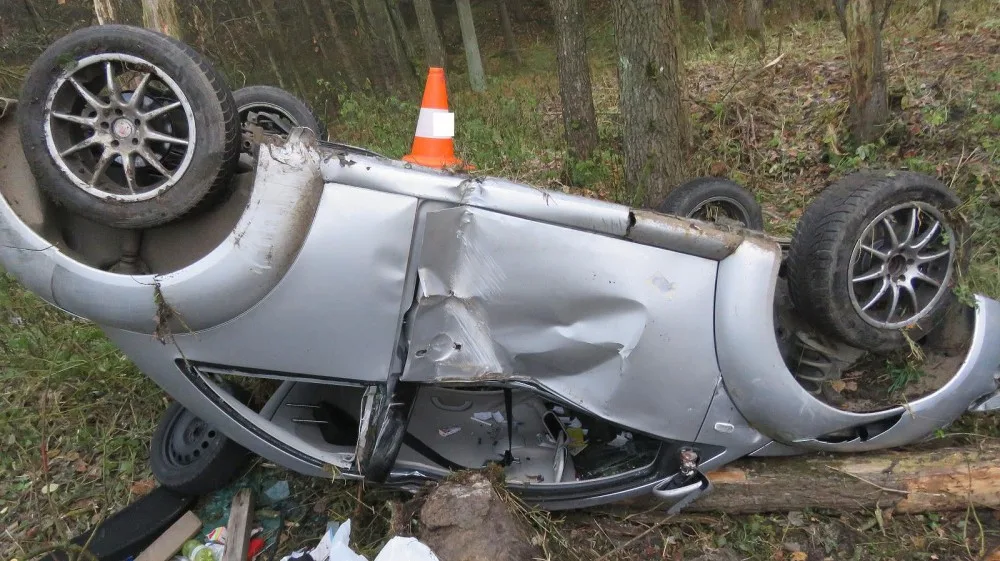 Dopravní nehoda osobního auta na silnici z Netolic do Obory.