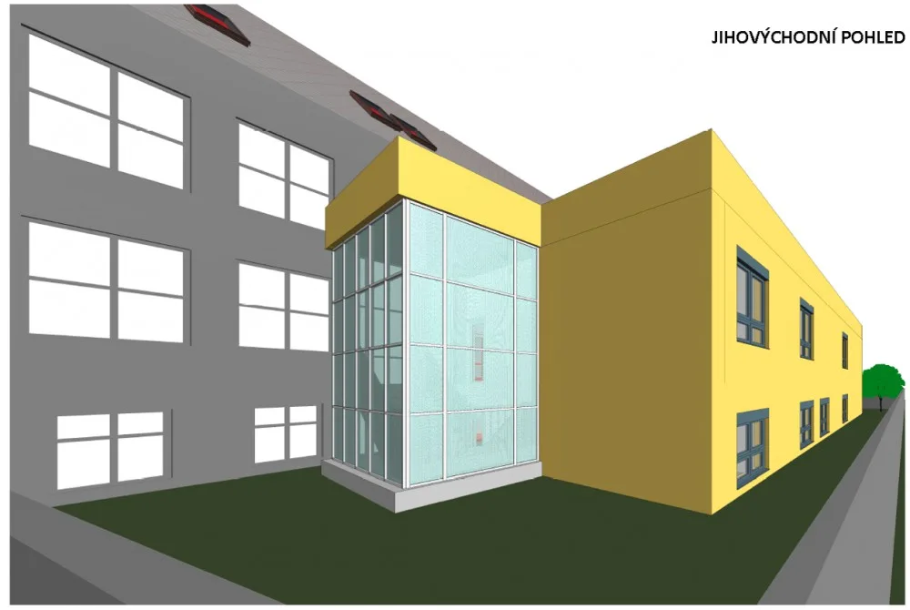 Do dvou let by mělo u stávající budovy ZSF JU v Českých Budějovicích vyrůst Simulační centrum pro zdravotnické obory. Studenti se tu budou učit v místnostech co nejvíce podobných reálnému prostředí. Foto: Vizualizace Zdravotně sociální fakulty JU.