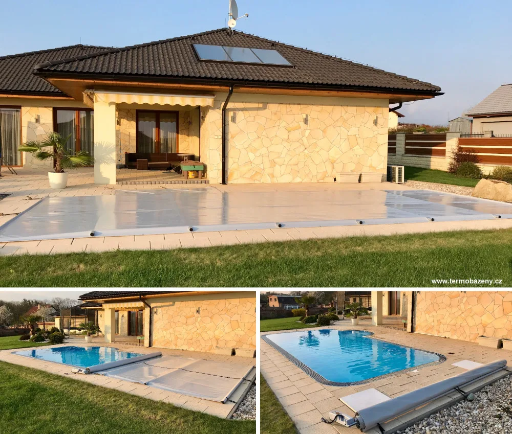 Celoroční bezpečnostní bazénová plachta UNIVERSAL, odstín sv. šedá