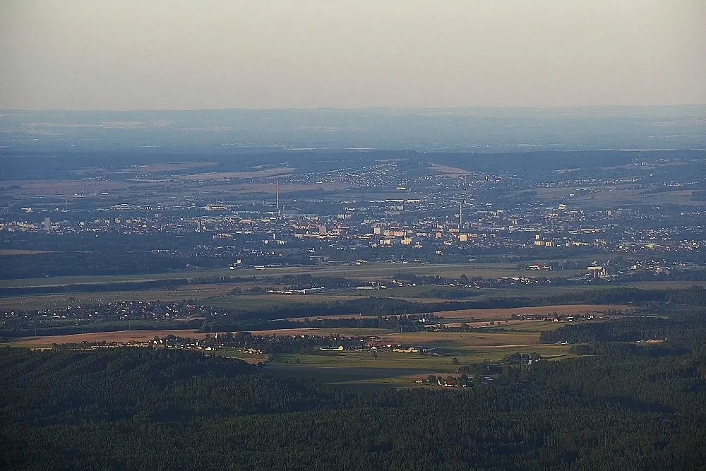 Pohled z Kleti na Teplárnu České Budějovice