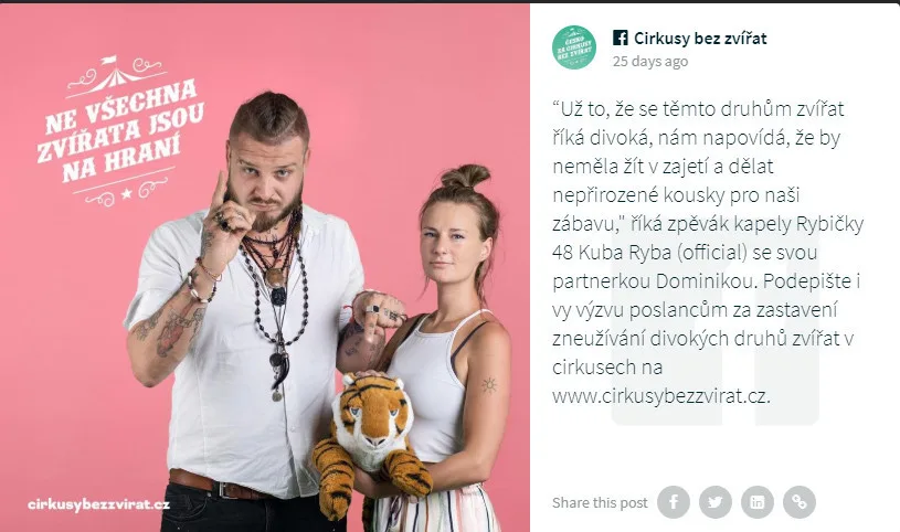 Divoká zvířata do šapitó nepatří, kampaň chce Cirkusy bez zvířat! Podporují ji i známé osobnosti
