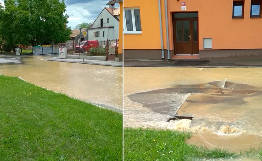 V ulici Na Zlaté stoce prasklo potrubí, dopravu řídí policie