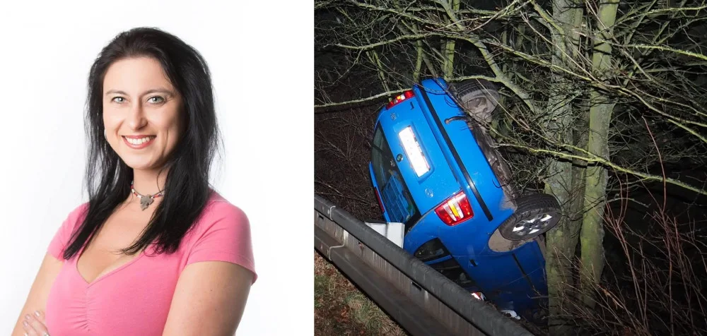 Michaela Petrová a její vůz po nehodě.