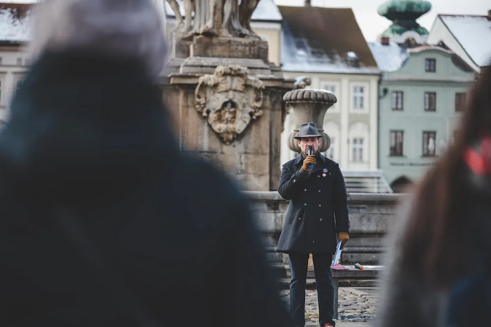 Na demonstraci v Budějcích přišlo zhruba šest desítek lidí
