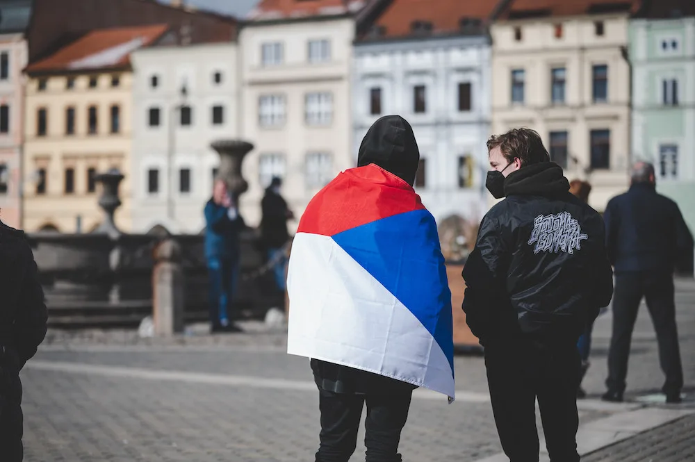 Na demonstraci v Budějcích přišlo zhruba šest desítek lidí