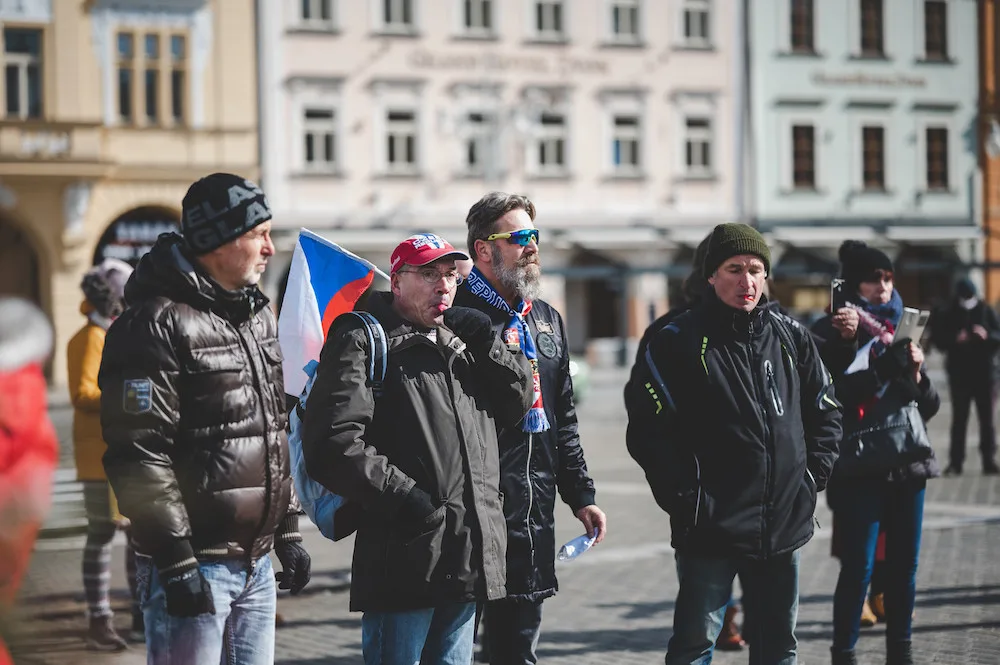 Na demonstraci v Budějcích přišlo zhruba šest desítek lidí