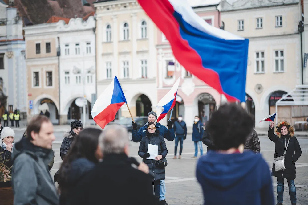 Na demonstraci v Budějcích přišlo zhruba šest desítek lidí