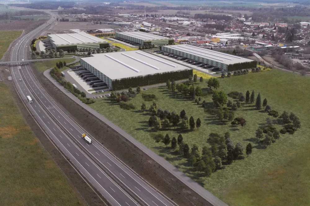 Původní projekt, který později firma přepracovala. Nově má být v areálu šest menších hal.