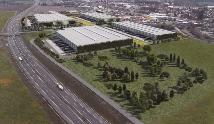 Původní projekt, který později firma přepracovala. Nově má být v areálu šest menších hal.