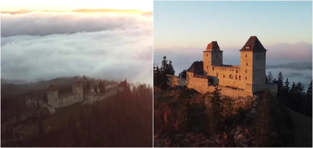VIDEO: Inverzní počasí nabízí na Šumavě úchvatné scenérie, hrad Kašperk vypadal jako z pohádky