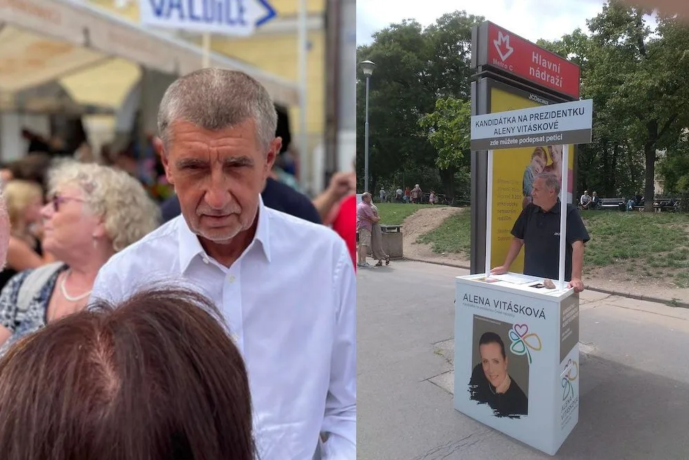 Andrej Babiš na akci v Třeboni a Miroslav Kelnar u petičního stánku.