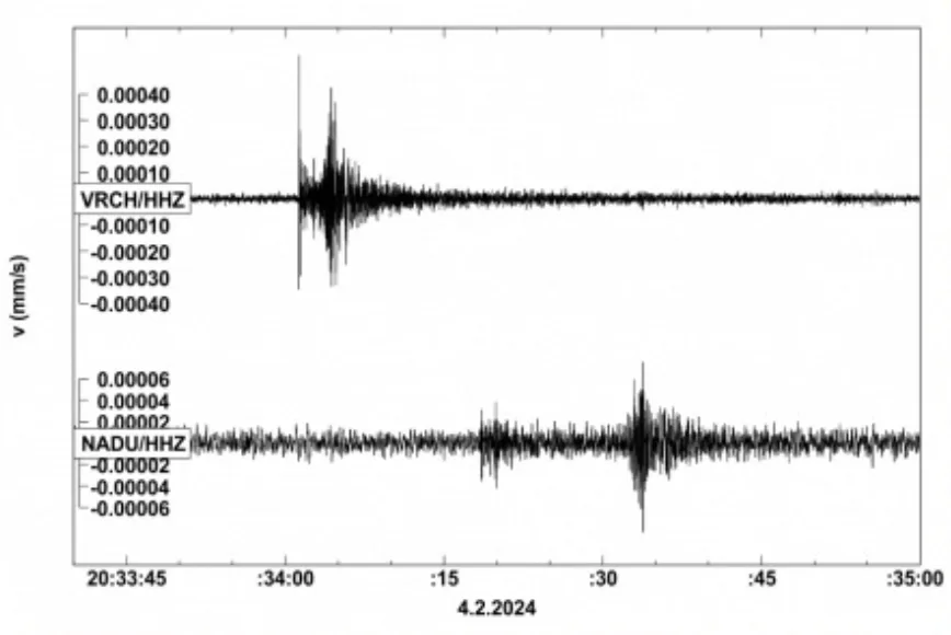 Zemětřesení na stanicích lokálních seismologických sítí ÚFZ monitorující české JE. Zdroj: PřF MU Brno