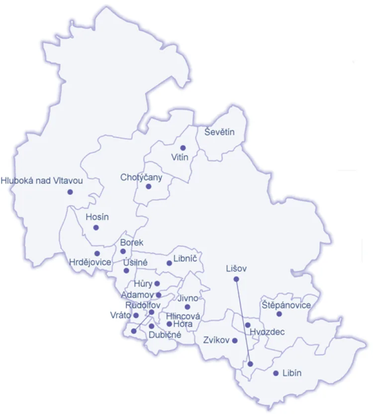 Mapa území MAS Hlubocko-Lišovsko