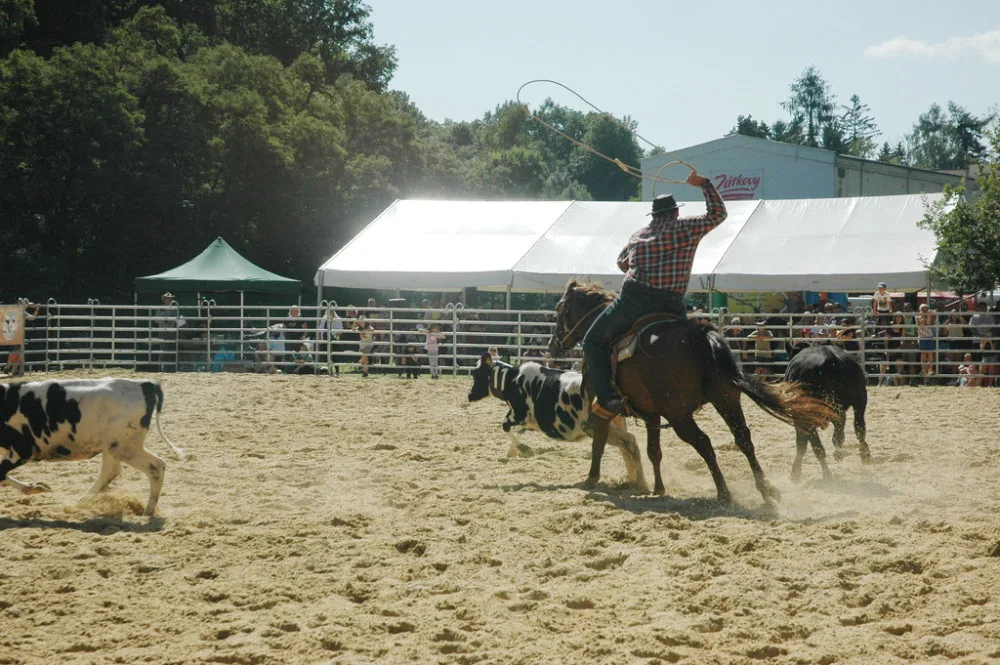 Americké rodeo v Boršově nad Vltavou. Soutěž o mistra ČR, slavnostní atmosféra a spousta zábavy na louce u Vltavy