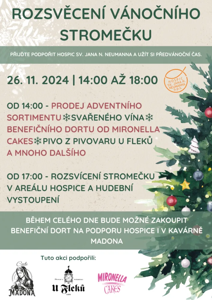 Hospici sv. Jana N. Neumanna zve na rozsvícení vánočního stromečku a benefiční jarmark