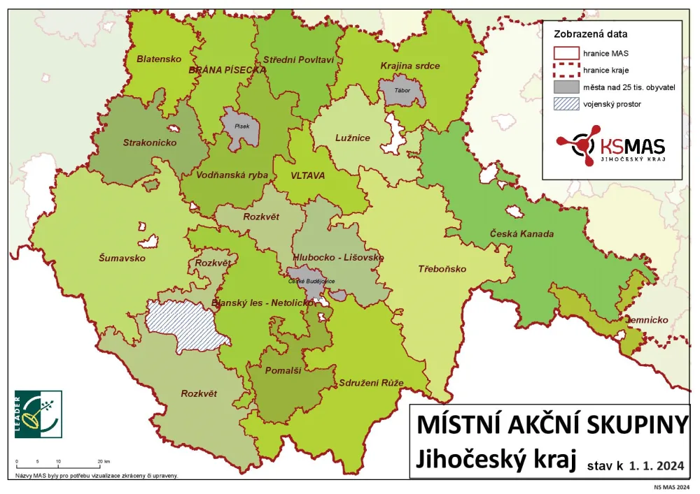Mapa území jihočeských místních akčních skupin