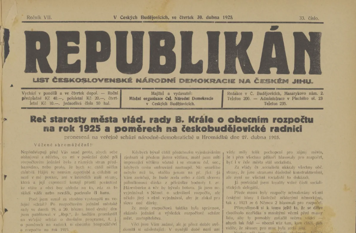 České Budějovice před sto lety čelily finančním výzvám. Jaký byl městský rozpočet?