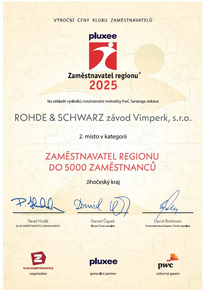Zaměstnavatel, který si drží úroveň: Rohde & Schwarz Vimperk opět mezi nejlepšími