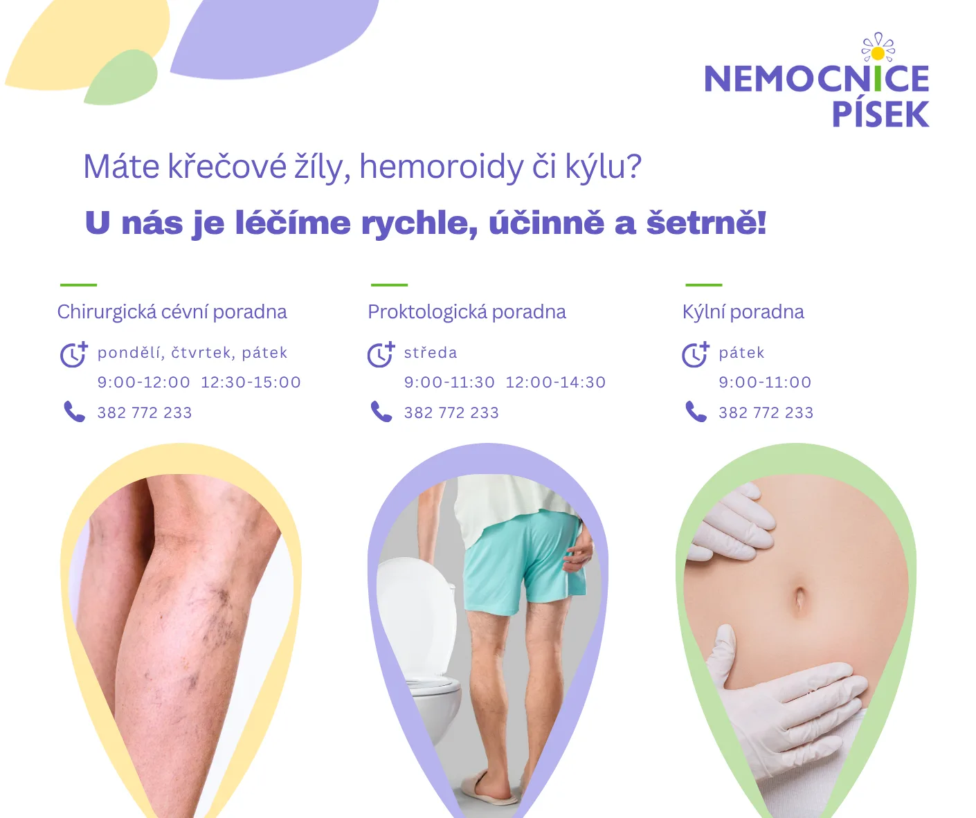 šetrné operace-křečové žíly, hemoroidy, kýla