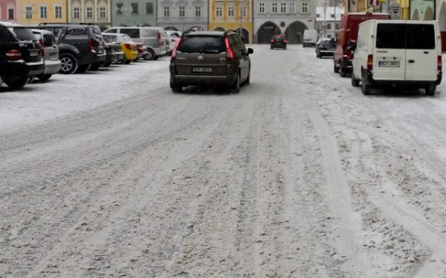 Zasněžené náměstí Přemysla Otakara II