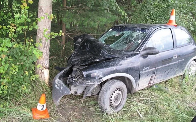 Následky vážné nehody Opelu Corsa u Borovan