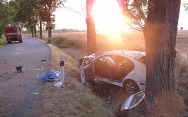 Zdemolovaná Škoda Octavia po smrtelné nehodě u Svinů