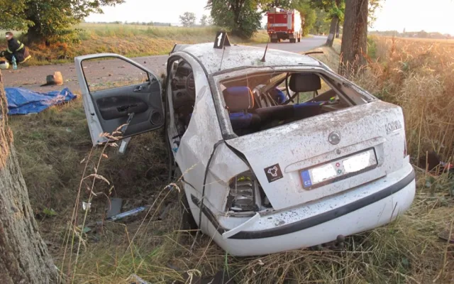 Zdemolovaná Škoda Octavia po smrtelné nehodě u Svinů