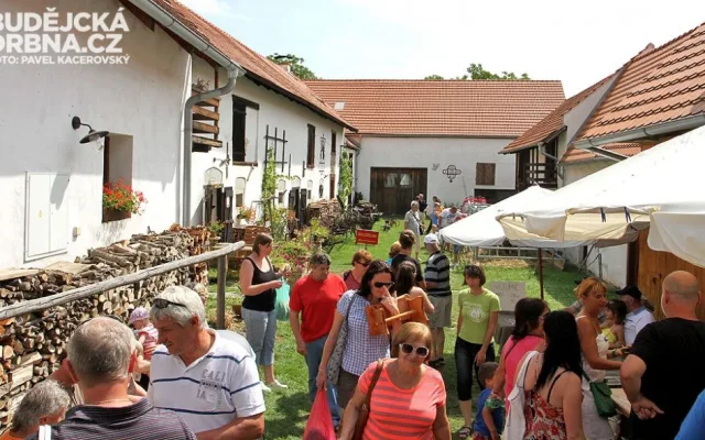 Občerstvení na dvoře jednoho z domů postaveného ve stylu selského baroka