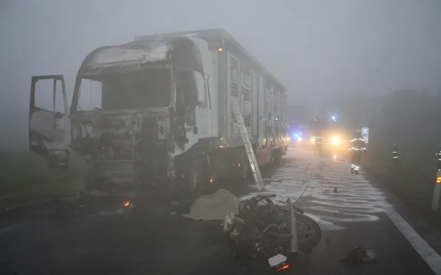 Do kamionu převážejícího selata narazil v Holkově motorkář