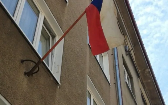 České vlajky v centru Budějc